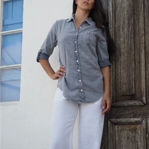 Cotton Natural Women's Gray Button-Up Shirt